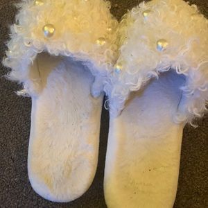 White furry bedroom shoes